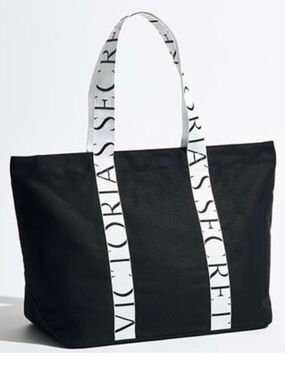 Victoria's Secret Black Tote with White Logo Straps